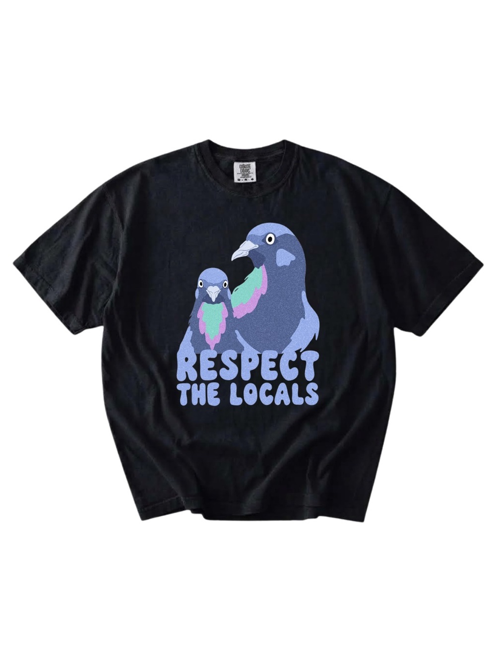 Comfort colors Respect The Locals Black T-Shirt with Colorful Pigeon Graphic